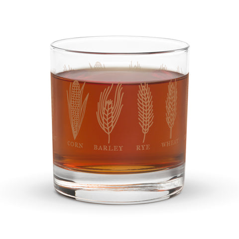 Rocks glass - Bourbon: Corn, Wheat, Rye, Barley.