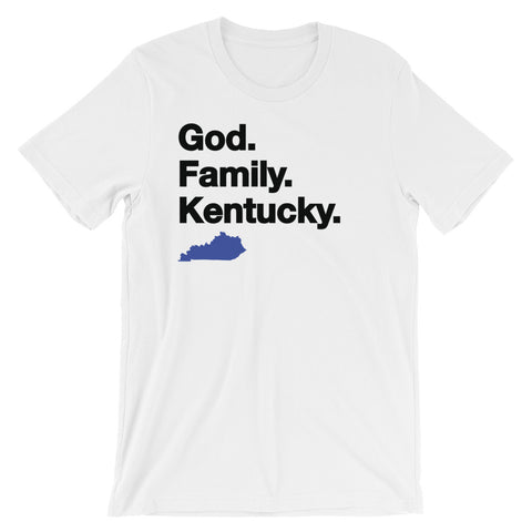 GOD. FAMILY. KENTUCKY. (blue) Unisex short sleeve t-shirt