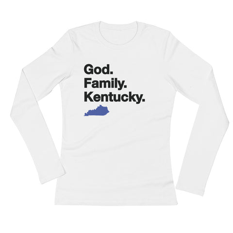 GOD. FAMILY. KENTUCKY. (blue) Ladies' Long Sleeve T-Shirt