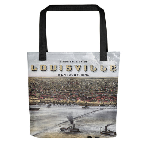 Vintage birdseye view map of Louisville tote bag